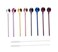 Zerodeko 10 pièces Cuillères Pailles Acier Inoxydable Colorées Réutilisables avec Brosses de Nettoyage Cuillères à Boissons et Desserts pour Famille Pique- et Bureau