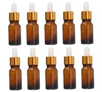 Zerodeko 10 pièces Lot de Flacons Compte-gouttes Dépolis Teintés avec Pipette Ronde Blanche et Bague Dorée Bouteilles Vides Rechargeables pour Huiles Essentielles et Fragrances