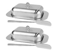 Zerodeko 2 beurriers en métal avec couvercle, beurrier avec couteau | Beurrier avec couvercle pour le repas de Noël, utilisable comme bol à dessert, couvercle pour boîte à pain et fromage,