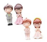 Zerodeko 2 paires Figurines Couple Mariés Cartoon Décoration Mariage Gâteau Modèles Miniatures Ensemble pour Mariage et Fiançailles