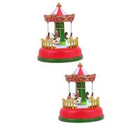 Zerodeko 2 Pièces carrousel de Musique Maisons Jolie décoration de Noël Dehors décor de Bureau de Noël Rose Goodies Noel Christmas décor Lumineux manège décor de manège Plastique Rouge