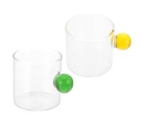 Zerodeko 2 Pièces Tasse à Café en Verre Anse Ronde Résistante la Chaleur, Surface Lisse, Style Simple et Élégant, pour Dortoir ou Hôtel, Couleur Jaune ou Vert
