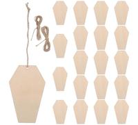 Zerodeko 20 découpes de cercueils en bois pour Halloween : étiquettes en bois brut en forme de pierre tombale, à peindre, avec ficelle pour les suspendre, idéales pour la décoration de fêtes.