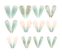 Zerodeko 24 Pièces Presse-ongles Verts en Plastique à Effet Brillant, Forme Amande, Design Français, Faciles à Appliquer et Réutilisables pour Manucure Quotidienne à Domicile