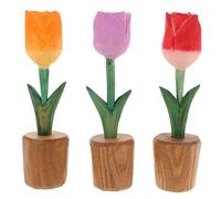 Zerodeko 3 Pièces Centre de Table Printanier, Décoration de Table de Tulipe en Bois, Ornement Sculpté en Bois, Léger et Portable, Décoration Intérieure Occasions Spéciales