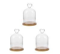 Zerodeko 3 Pièces Cloche en Verre Transparente Cœur et Poignée Bambou | Vitrine de Table, pour Souvenirs Décoratifs et Collections, Ambiance Romantique, Chambre ou Chevet