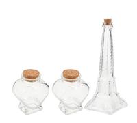 Zerodeko 3 Pièces Ensemble de Bouteilles en Verre de Cœur Clair Bouchons en Liège, pour Mariage, Décoration Maison et Projets DIY, Dimensions 8x6x4 Cm
