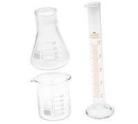 Zerodeko 3 Pièces Kit Instruments De Laboratoire Verre Bécher Fiole Évasée Et Cylindre Gradué De Mesure Précis Pour Chimie Et Éducation