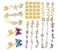 Zerodeko 31 Breloques Dorées pour Dreadlocks Femme Accessoires pour Tresses en Métal Ajouré Perles Décoratives Étoiles et Formes Volantes Kit Coiffure DIY pour Cheveux Dreadlocks