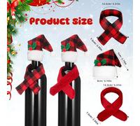 Zerodeko 4 Ensembles Plaid Wine Bottle Covers with Mini Santa Hats and Scarves for Festive Christmas Party Decorations and Home Supplies