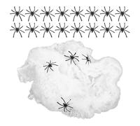 Zerodeko 4 Paquets Décoration Toile D'araignée Halloween Blanche Extensible en Coton et Plastique avec Araignées Suspendues, Design Réaliste pour Intérieur et Extérieur, Préparation Festive