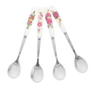 Zerodeko 4 pièces Cuillères Dessert Acier Inoxydable avec Manche Céramique Cuillères à Pudding Résistantes et Légères pour Café Dessert et Agitation des Boissons Set Portable