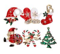 Zerodeko 6 Pièces Broches de Noël en Cristaux, Lot de Pins Femme en | Finition Soignée, Port Confortable, Usage Festif, Lot de Pièces pour Veste, Chemise, Paquet et Présent