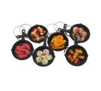 Zerodeko 6 Pièces Miniature Food Keychain Pendant Set Lightweight Frying Pan Bag Charm With Sausage Prawn Dumpling Rib Designs Novelty Keyring For Handbags And Party Favors