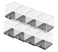 Zerodeko 8 pièces Boîtes Transparentes Carrées pour Spécimens Minéraux Lot de Rangement Sécurisé avec Base Noire Vitrines Légères et Portables pour Cristaux Insectes et Fleurs