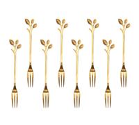 Zerodeko 8pcs Fourchettes à Dessert en Acier Inoxydable Doré Design Feuille, Polissage Miroir et Moulage Intégré, Accessoires Cuisine pour Anniversaires et Fruits