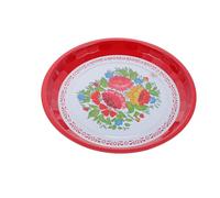 Zerodeko Assiette Émaillée Rétro 35 Cm Rouge, Assiette Ménagère à Fond Plat pour Fruits et Plats Cuits la Vapeur, Plateau Décoratif Vintage Cuisine et Service à Table