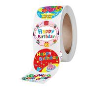 Zerodeko Autocollants Créatifs D'anniversaire 1 Pouce Rouleau de 500 Étiquettes Autocollantes Décoratives pour Présents, Paquet et Emballages, Matériau Résistant pour Décoration de Fête