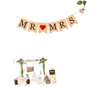 Zerodeko Bannière Lin Mr Mrs pour Mariage Fanions Toile de Jute Style Rétro Drapeau à Tirette Décoratif Élégant pour Fête et Cérémonie
