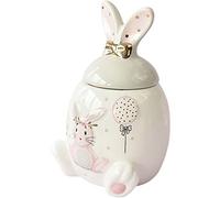 Zerodeko Bocal en Forme De Lapin 420 ML pour Thé Bonbons Café Aliments Secs Couvercle en Céramique Vert Pastel