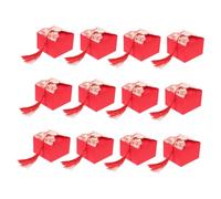 Zerodeko Boîte à Bonbons Mariage Chinoise en Carton Rouge avec Pompons, Coffret Présent Moyen Format 12 Pièces, Emballage Décoratif pour Friandises et Fêtes Traditionnelles