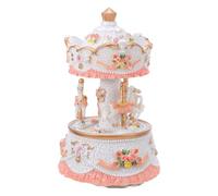 Zerodeko Boîte à Musique Décoration Musicale Vintage Carrousel Rotative en Résine Blanche Lumière LED Présent Noël et Anniversaire pour Centre de Table