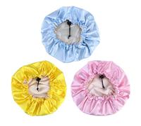 Zerodeko Bonnet de Nuit Garçon et Filles Satin 3 Pièces Cordon Ajustable pour Protéger les Cheveux, Bonnet Élastique Confortable Bleu, Jaune et Rose