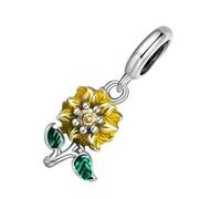 Zerodeko Bracelet Breloque Fleur de Tournesol Argent Pendentif Dangle pour Création de Bijoux DIY Charme Femme Cadeau Créatif