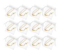Zerodeko Bracelet Chapelet Catholique Mini Avec Croix De Perles Blanc En Alliage Et Mesh Lot De 12 Pour Baptême Communion Mariage Fête Cadeau Chrétien