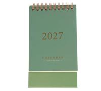 Zerodeko Calendrier de bureau 2027, petit agenda mensuel minimaliste, vert | Calendrier scolaire 2026-2027 avec notes, reliure à anneaux, format compact, pour la maison et le bureau.