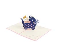 Zerodeko Carte de Félicitations 3d en Papier Forme Poussette Bébé Bleu Design Adorable pour Accompagnement Présent Shower Parents