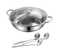 Zerodeko Casserole Inox Deux pour Fondue Chinoise Pot Robuste et Résistant Cuillère Incluse Accessoire Pratique pour Cuisine Maison