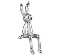 Zerodeko Céramique Figurine de Lapin Assis Déco Chic, Argentée | Finition Électroplaquée, Texture Lisse Délicate, pour Bureau, Étagère, Manteau, Pâques