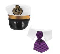 Zerodeko Chapeau Capitaine Brodé pour Chien et Chat, Cravate Ajustable en Polyester Confortable, Accessoire Amusant pour Photos et Rassemblements d'animaux