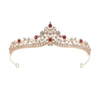 Zerodeko Couronne de Reine en Strass Rouge et Or Bandeau Bijoux Fantaisie pour Cheveux Femme, Accessoire Fête Anniversaire, Tiare Mariage Élégante pour Costume et Bal