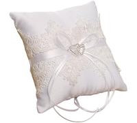 Zerodeko Coussin Alliance Mariage en Dentelle Blanche Ajourée Double Cœur, Porte-Bague Élégant en Polyester pour Cérémonie et Demande en Mariage
