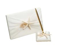Zerodeko Dor de Mariage Style Plage avec Motif Étoile de Mer Carnet de Signatures pour Invités avec Support Stylo pour Cérémonie de Fiançailles et