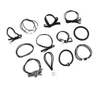 Zerodeko Élastiques à Queue de Cheval en Perles Imitation Polyester Noir, Lot de 12 Set de Set de Pièces, Maintien Solide et Décoration Cheveux Usage Quotidien et Toutes Occasions