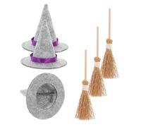 Zerodeko Ensemble De 3 Set de Chapeaux de Miniatures et Mini Balais Accessoires de Décoration pour Halloween pour DIY et Décorations Festives