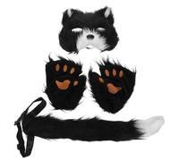 Zerodeko Ensemble de Costume de Chat avec Masque Pelucheux pour Halloween Moufles Patte Doux et Queue de Renard en Fausse Fourrure, Confortable et Léger pour Soirée Masquée Cosplay