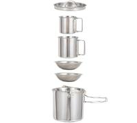 Zerodeko Ensemble en Cuisine Bouilloire de Camping Inoxydable Acier | Tasse et Bol Assortis, Design Graduation, Argenté, Léger et Facile à Transporter pour Escalade