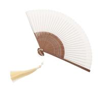 Zerodeko Éventail Pliant Blanc en Papier de Riz et Bambou Léger et Portable, Artisanat Traditionnel Élégant pour Projets Créatifs et Événements en Plein Air