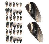 Zerodeko Faux Ongles Temporaires Paillettes Étincelantes, 24 Pièces par Boîte, Lot de 6 Boîtes, Autocollants à Rayures Brillantes pour Nail Art Féminin, Manucure à Domicile et Fêtes