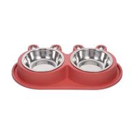 Zerodeko Gamelle Double pour Chien Antidérapante Rouge à Double Bol PP | Design avec Douve, Sert Nourriture et Eau Simultanément, Usage Intérieur pour Chiots et Chatons