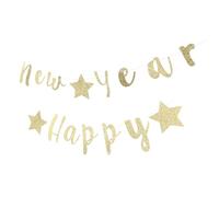 Zerodeko Guirlande Suspendue Année en Tissu Non Tissé, Bannière Créative Étoiles et Texte Happy New Year, Décoration Festive pour Fête du Nouvel An et Anniversaire, 1 Ensemble Suspendre