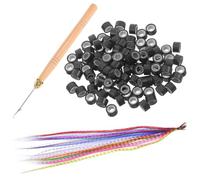 Zerodeko Kit D'extensions de Cheveux Crochet en Bois Fil Haute Température Colorées avec Plumage Rayées et 100 Micro Anneaux pour Applications Faciles en Fête