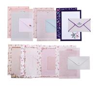 Zerodeko Kit Papeterie Papier à Lettres et Enveloppes A5, 8 Sets Fleurs et Animaux Mignons, 6 Feuilles 3 Enveloppes par Set, Papier Lisse Décoratif pour Correspondance, Invitations