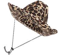Zerodeko Léopard Chapeau De Cowboy Cap Western Chapeau En Plein Air Large Chapeau Cowgirl Chapeau Imprimé Animal Chapeaux Mentonnière Réglable Pour Partie Costume Chapeau Habiller Western