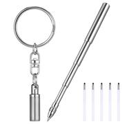 Zerodeko Lot de 1 Stylo Télescopique Rétractable en Acier Inoxydable Stylo à Bille Mini Porte-clés avec Recharges Incluses de Poche Compact pour Bureau et Usage Quotidien