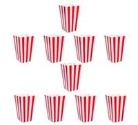 Zerodeko Lot de 10 Boîtes à Pop-corn en Papier Imprimé Rouge Rayé, Contenants pour Fête Cinéma, Présents et Biscuits, Style Classique et Unique